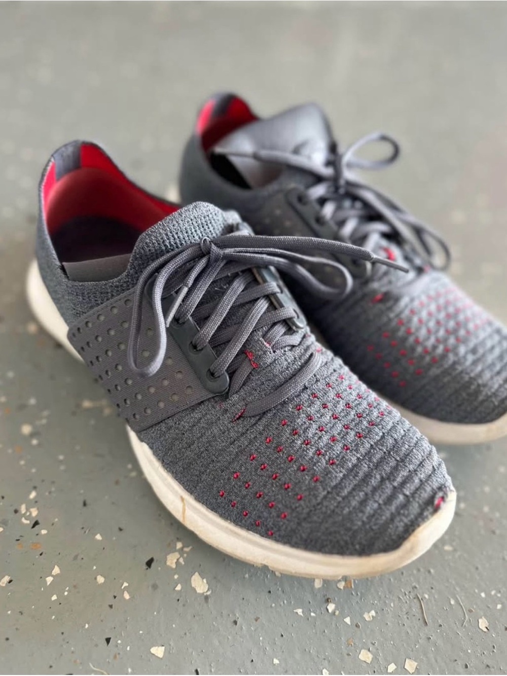 Under Armour Gray Knit Athletic Sneakers with Red Accents